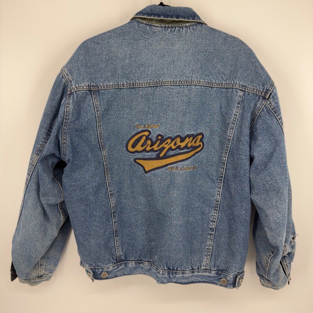 Arizona Jean Company Reversible Denim Jacket Blue Quilted Olive Green Mens L